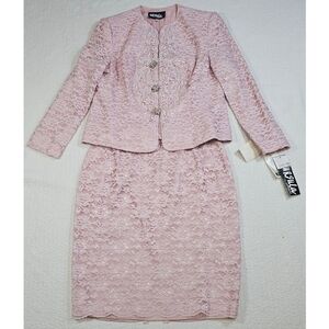 NWT Vintage Ursula of Switzerland Pink Lace Skirt Suit Set